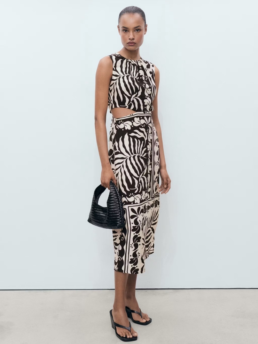 Mango Black midi dress with cut-out NWT